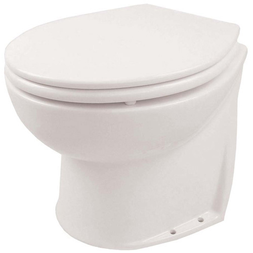 12 Volt Salt Water Deluxe Silent Flush Electric Toilet 14" Compact Height Slanted Back