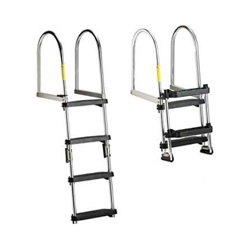 Premium Folding Pontoon Transom Boarding Ladder - 4 Steps