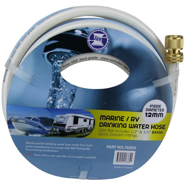 Drinking Water Hose w/ 2 Brass Quick Connect Fittings - 12mm x 10m - Per Roll