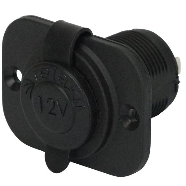 12/24V Flush Mount Black Cigarette Single Socket - 51(L) x 60(W) x 43(H)mm