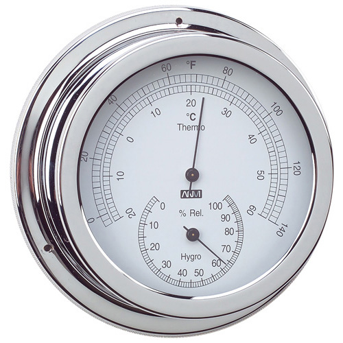 Thermometer & Hygrometer Combo - Chrome Plated Brass - 120mm