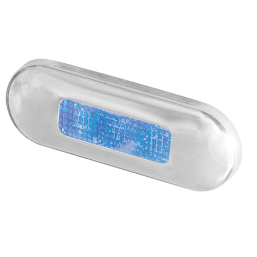 Led Oblong Blue Step Lamp Satin Stainless Rim.