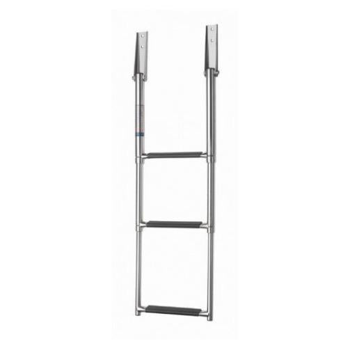 Telescopic stainless steel (AISI 316) wide boarding ladder with 3 steps, extended length 895 mm