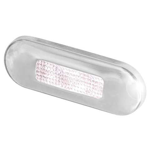 Led Oblong White Step Lamp Satin Stainless Rim.