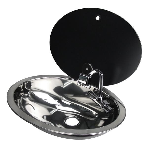 Oval Stainless Steel Sink w/ Lid & Tap