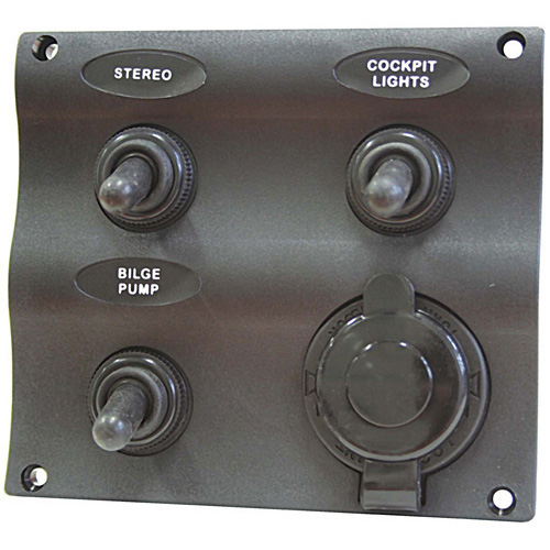 Switch Panel - Water Resistant - Wave Pattern Style - 3 Switches + 1 Cigarette Plug Socket