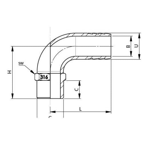Male Angled Hose Connector 90° Stainless Steel