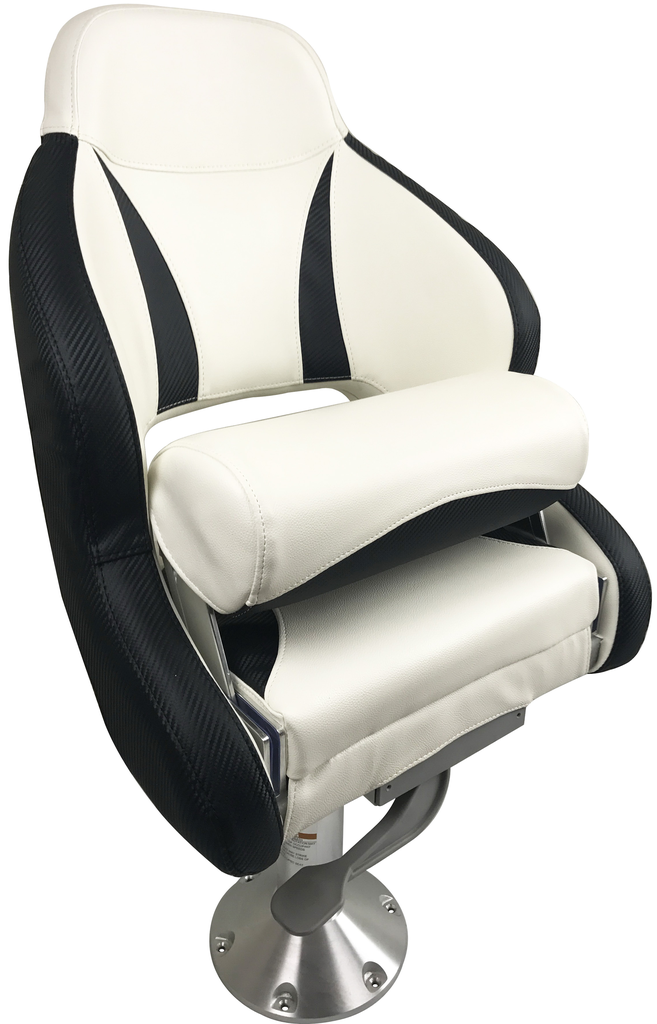 Admiral Compact Flip-Up Helmsman Seat - White & Black Carbon Fibre Pattern