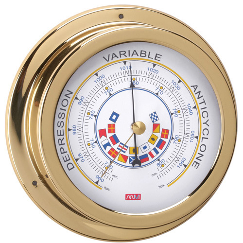 Barometer With Code Flags - Polished Brass - 120mm