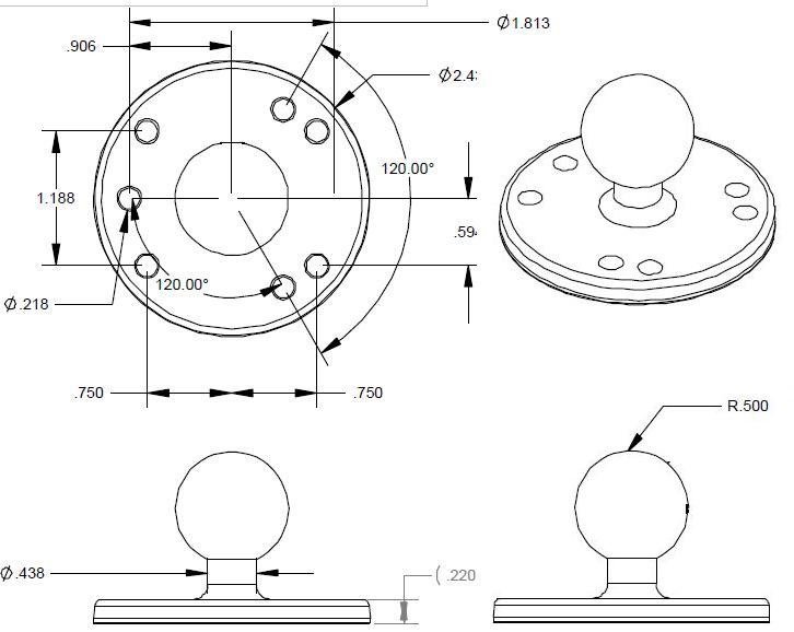 RAM 2 1/2 " Dia Base