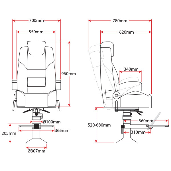 Voyager Pilot Seat with Pedestal & Footrest - Black