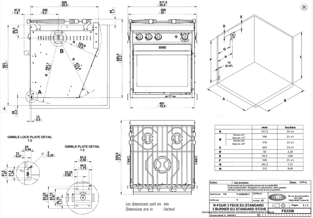 3 Burner Gimballed Oven - European Standard Size