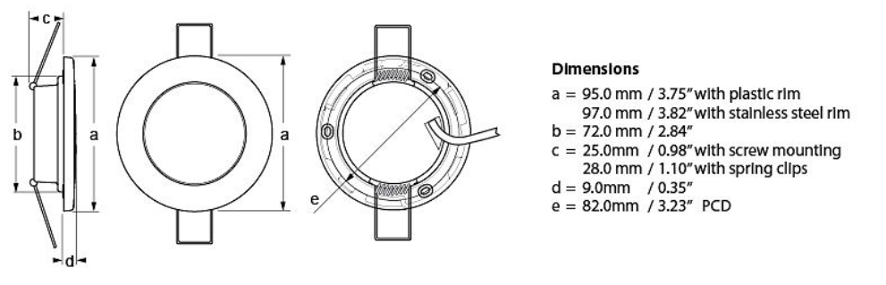 Hella - EuroLED® 95 Down Lights with Spring Clips - Recess Mount - Stainless Rim - 10-33V DC