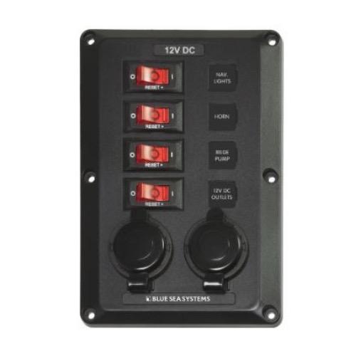 Panel BelowDeck 12VDC CB 4 Pos 2 12V Plug