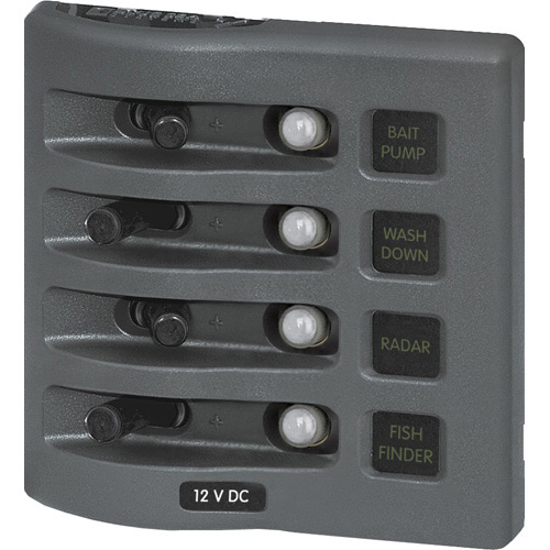 WeatherDeck 12V DC Waterproof Circuit Breaker Panel - Gray 4 Positions