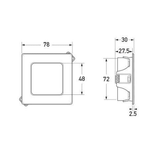 9-33V DC EuroLED 95 Gen 2 Square Downlight - Recess Mount w/ Spring Clip - Warm White/Red Light