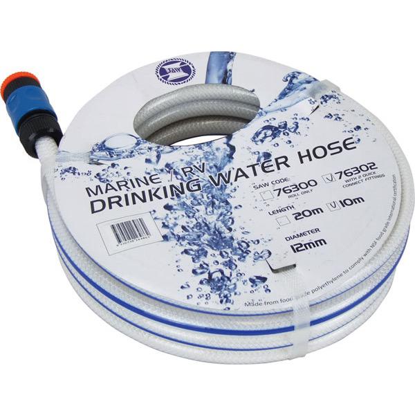 Drinking Water Hose w/ 2 PVC Quick Connect Fittings - 12mm x 10m - Per Roll
