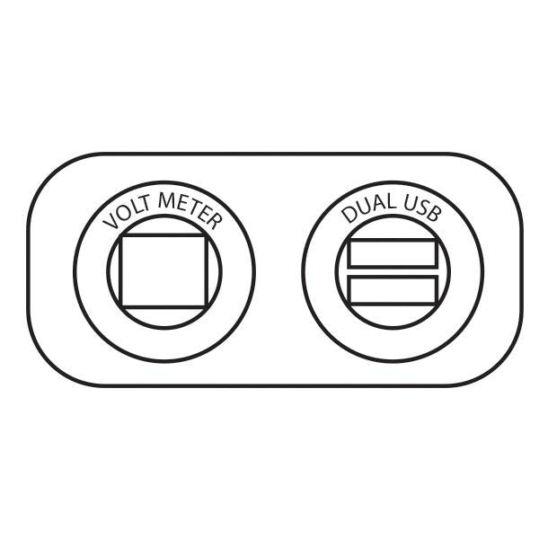 12/24V Flush Mount Black Volt Meter/Dual USB Charger Outlet Combo - 105(L) x 60(W) x 43(H)mm
