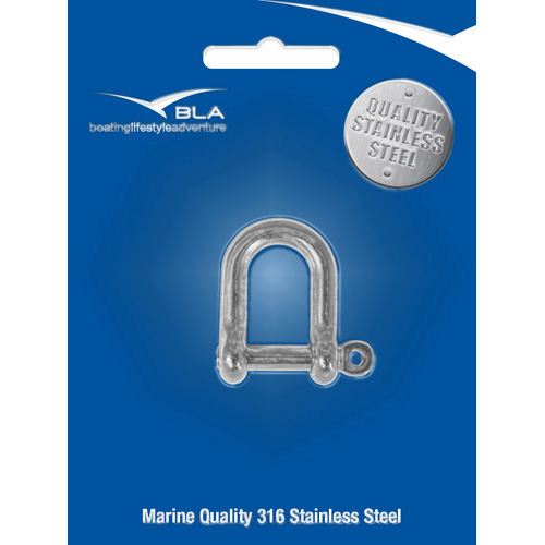 Standard 'D' Shackle - Stainless Steel Captive Pin (Packaged Item)