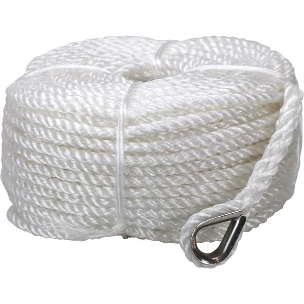 3 Strand Silver Anchor Rope w/ Stainless Steel Thimble