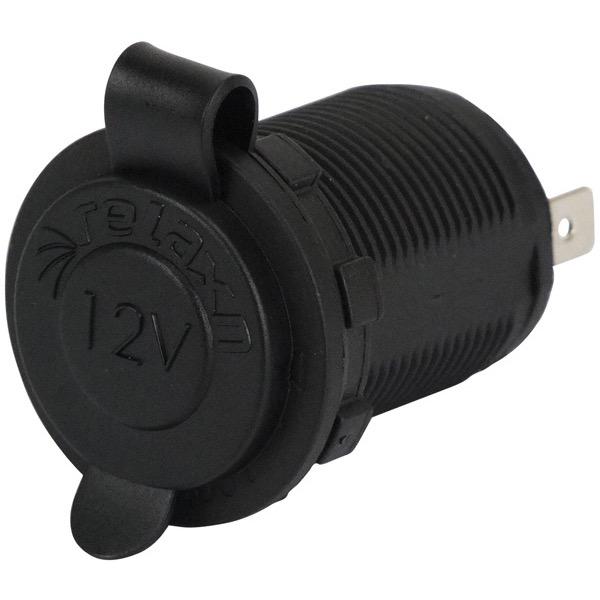 12/24V Flush Mount Black Cigarette Single Socket - 51(L) x 60(W) x 43(H)mm
