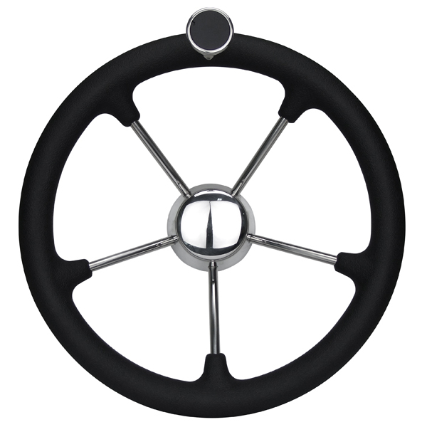 Steering Wheel with Knob - Black/Stainless Steel - 350mm