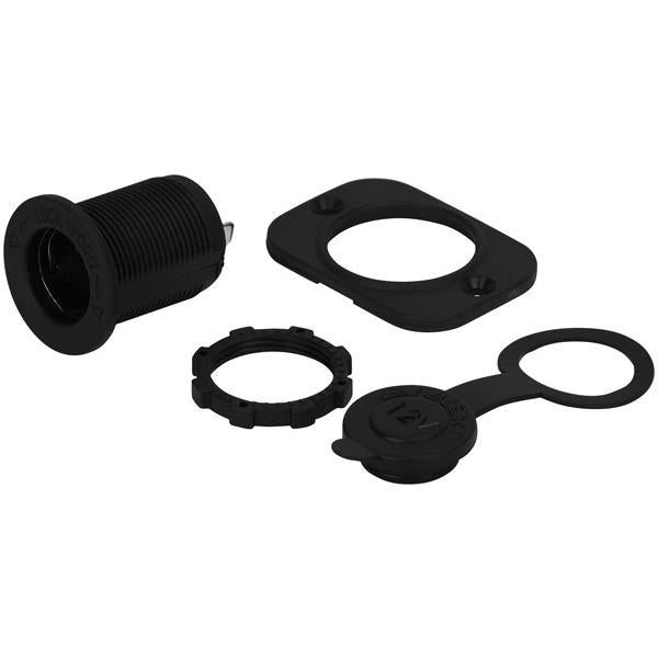 12/24V Flush Mount Black Cigarette Single Socket - 51(L) x 60(W) x 43(H)mm