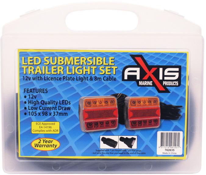 LED Trailer Light Set with 8M Cable & 3 x Types of 7 Pin Plugs - 12V
