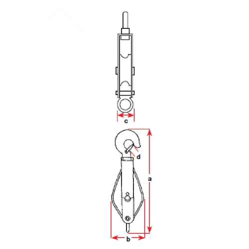 Trawl Block - Stainless Steel With Hook - Sheave Dia: 75mm - Max Rope Dia: 14mm - MWL: 875kg