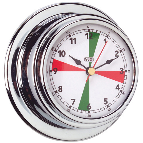 Radio Room Clock With Red & Green Radio Silence Zones - Chrome Plated Brass - 70mm