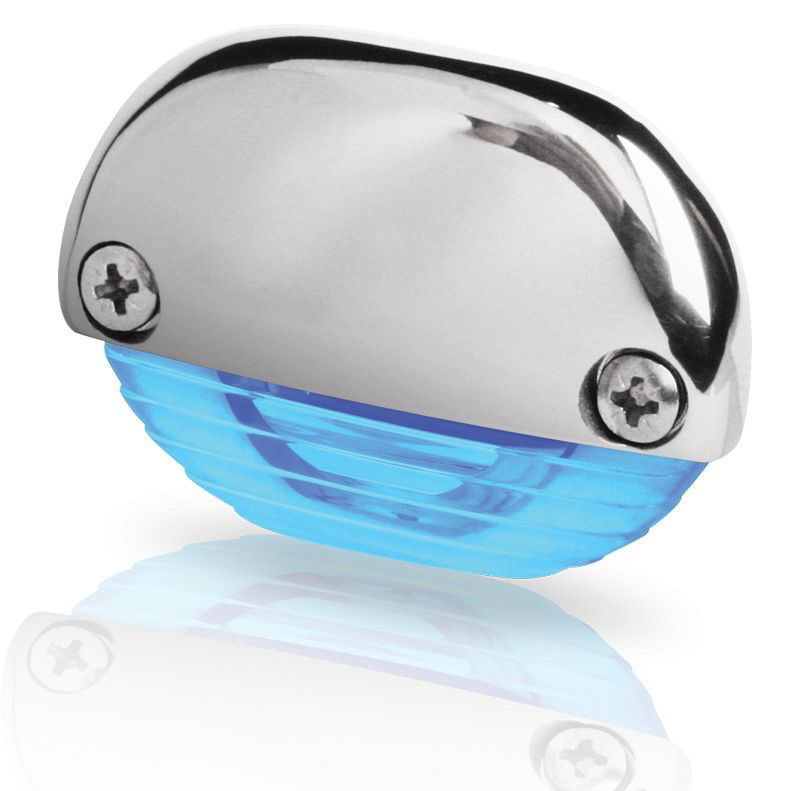 Blue LED Easy Fit Step Lamp - 12-24V DC - Polished 316 Stainless Steel Cap