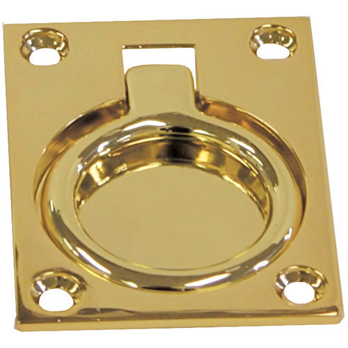 Large Flush Ring Pull - Rectangular - Polished Brass - 60 x 47mm
