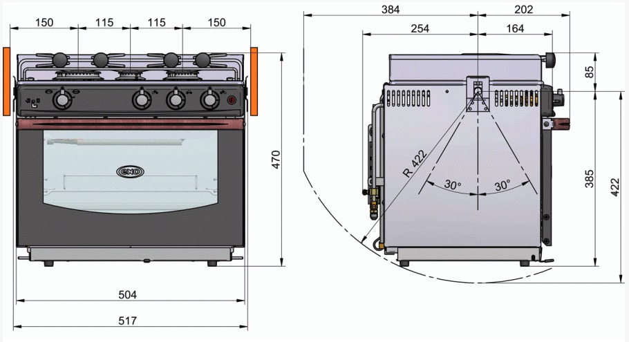 3 Burner Ocean (Gascogne) - Stainless Steel Oven with Grill 1833