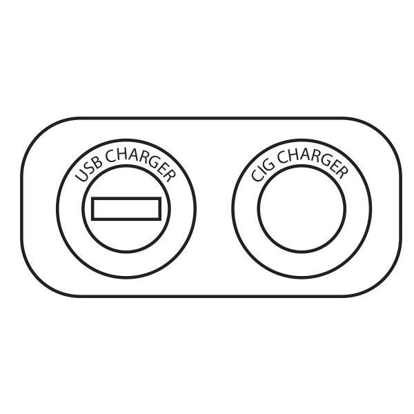 12V Flush Mount Black USB/Cigarette Charger Outlet Combo - 105(L) x 60(W) x 43(H)mm