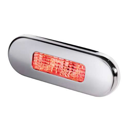 Led Oblong Red Step Lamp Polished Stainless Rim.