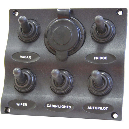 Switch Panel - Water Resistant - Wave Pattern Style - 5 Switches + 1 Cigarette Plug Socket