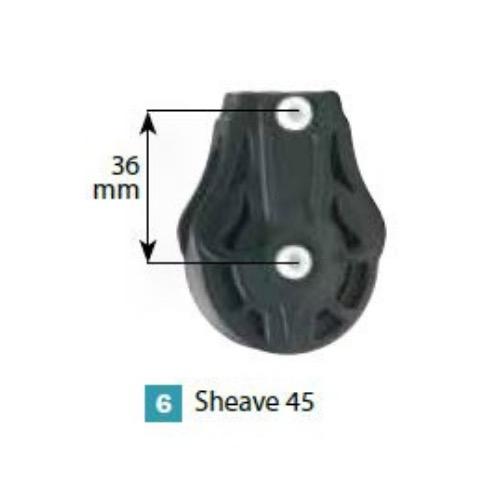 Ball Bearing Single Block Sheave Dia 45mm - Cheek Block, Bolts 6mm Dia