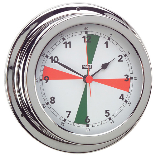 Radio Room Clock With Red & Green Radio Silence Zones - Chrome Plated Brass - 120mm