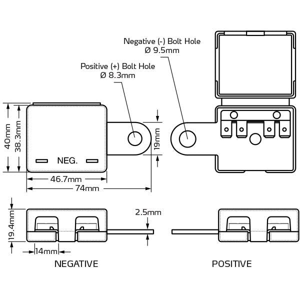 Multi Connection Battery Terminal Kit - 74(L) x 40(W) x 19.4(H)mm