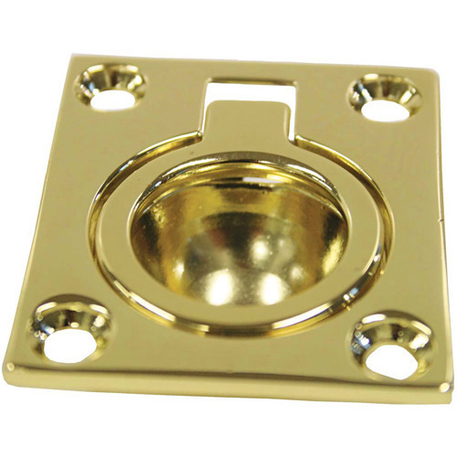 Small Flush  Ring Pull - Rectangular - Brass - 43 x 37mm