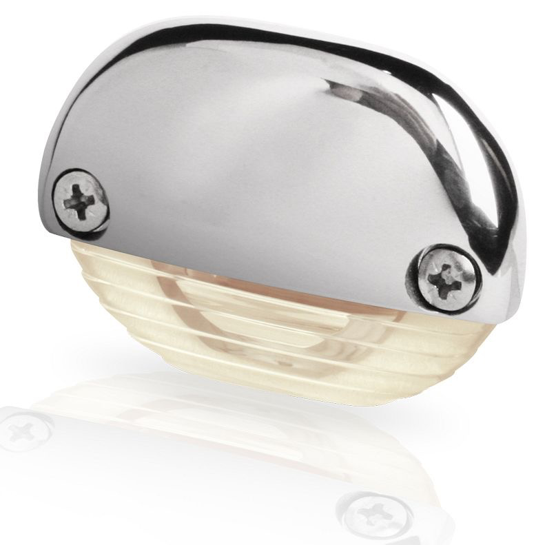 Warm White LED Easy Fit Step Lamp - 12-24V DC - Polished 316 Stainless Steel Cap