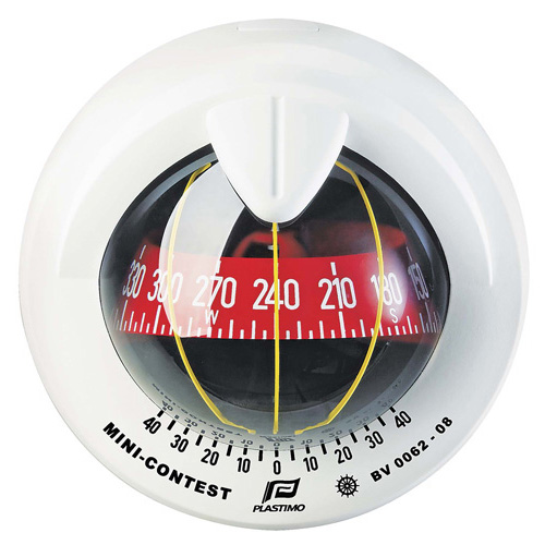 Mini-Contest Sailboat Compass - White - Bulkhead Mount - With Red Card