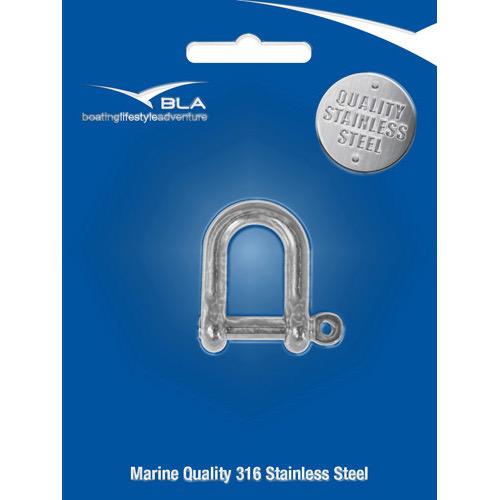 Standard 'D' Shackle - Stainless Steel Captive Pin (Bulk Packed Item) - QTY: 10 - Pin Dia: 8mm
