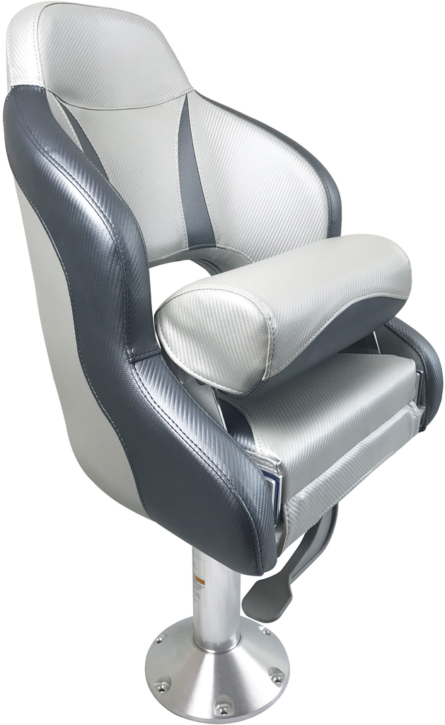 Admiral Compact Flip-Up Helmsman Seat - Light Grey Carbon Fibre & Dark Grey Carbon Fibre Pattern