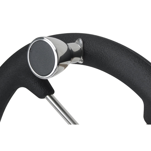 Steering Wheel with Knob - Black/Stainless Steel - 350mm