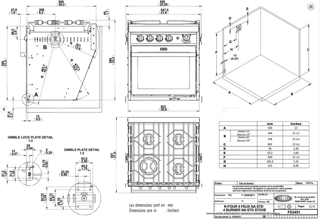 4 Burner Gimballed Oven - North American Standard Size