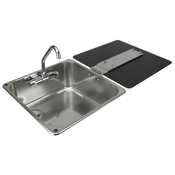 Rectangular Stainless Steel Sink w/ Lid & Tap