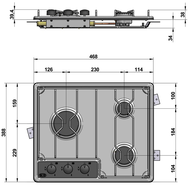 3 Burner Hob (with spark ignition)