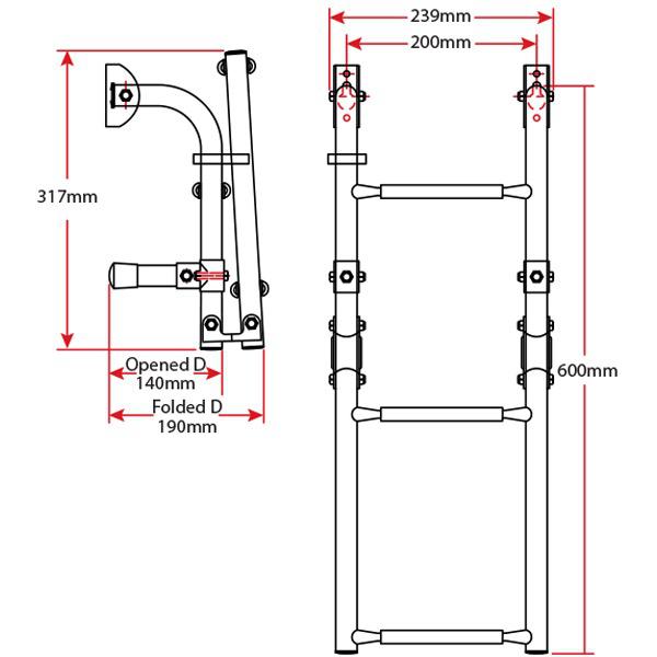 Stainless Steel Folding Transom Mount Ladder