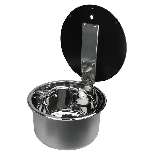 Round Stainless Steel Sink w/ Lid & Tap